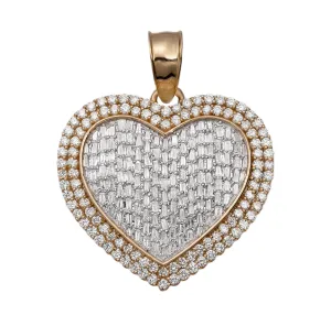 1 1/2" Heart Baguette Diamond Pendant 4.23ct 14K Yellow Gold