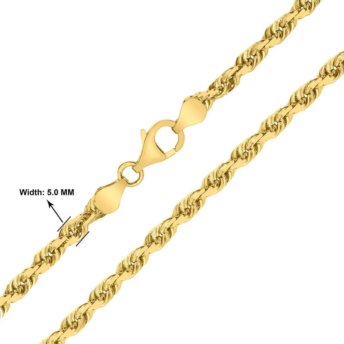 10K Yellow Gold 5Mm Classic Diamond Cut Rope Chain With Lobster Clasp - 20 Inch