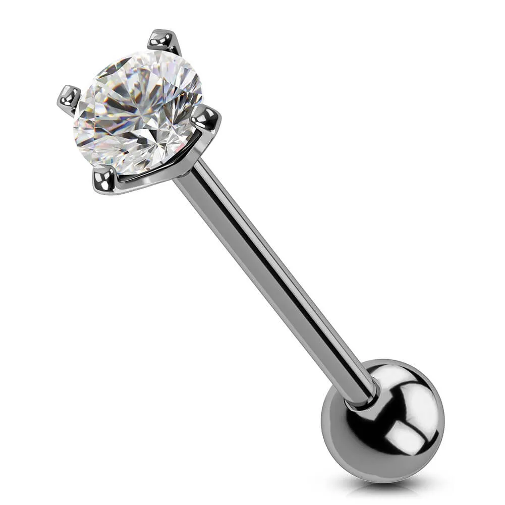 14G Titanium Shiny Clear CZ Barbell Tongue Ring