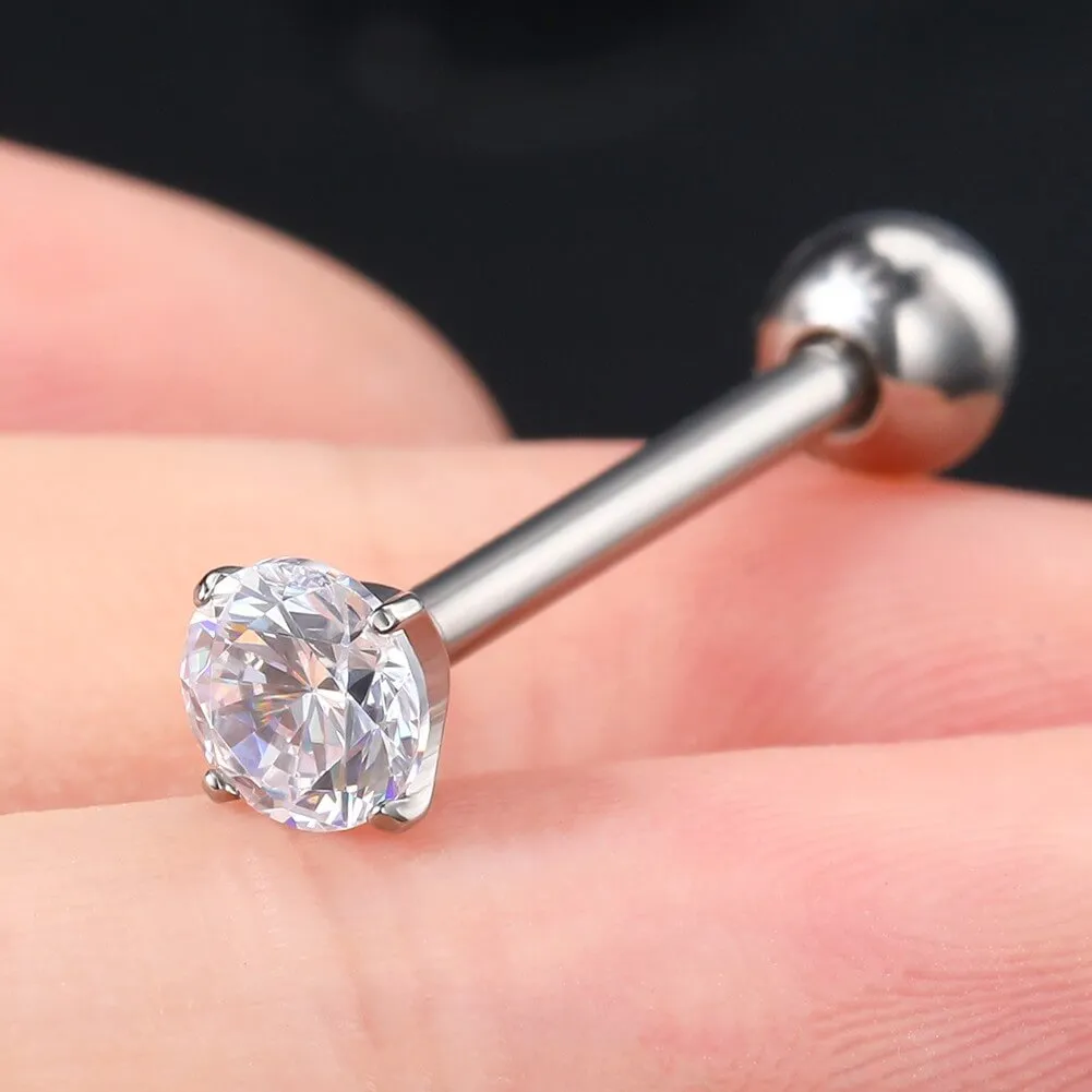 14G Titanium Shiny Clear CZ Barbell Tongue Ring