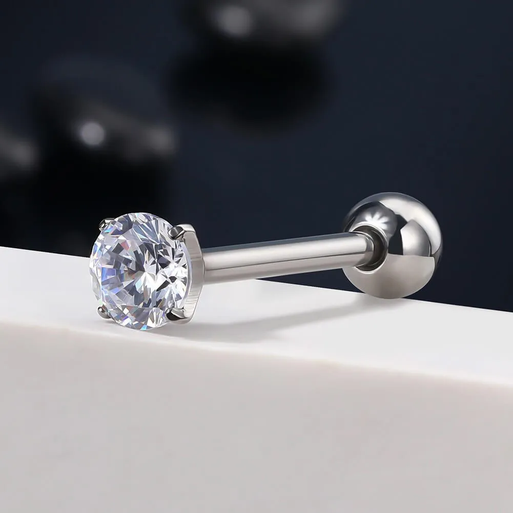 14G Titanium Shiny Clear CZ Barbell Tongue Ring