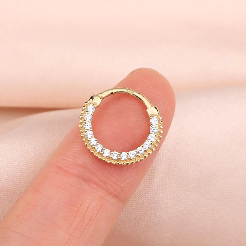 14K Gold Septum Piercing Jewelry CZ 16G Segment Daith Earrings