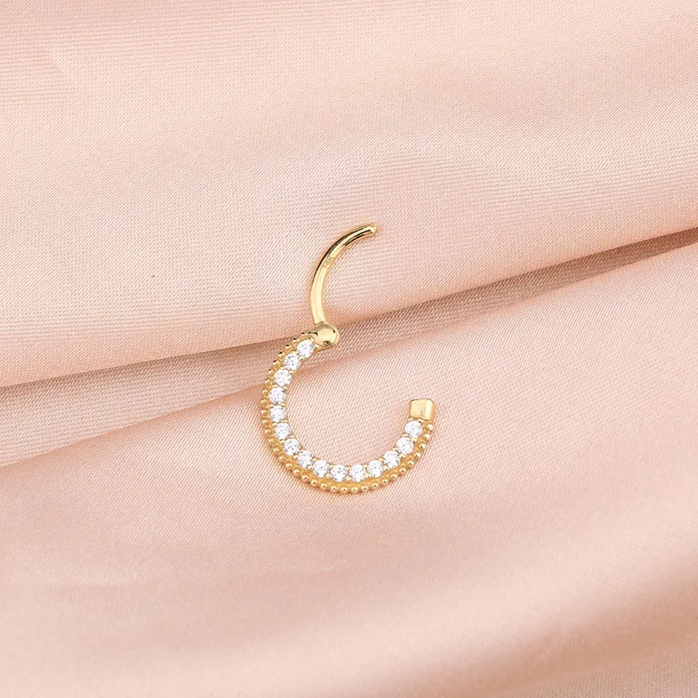 14K Gold Septum Piercing Jewelry CZ 16G Segment Daith Earrings