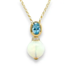 14K Y Gold 0.06ctw Diamonds 0.77ctw Aqua and 5.94ct Opal Pendant