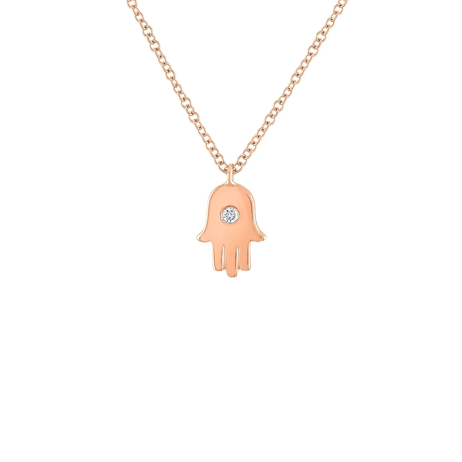 14KT GOLD DIAMOND SHINY HAMSA NECKLACE