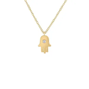 14KT GOLD DIAMOND SHINY HAMSA NECKLACE