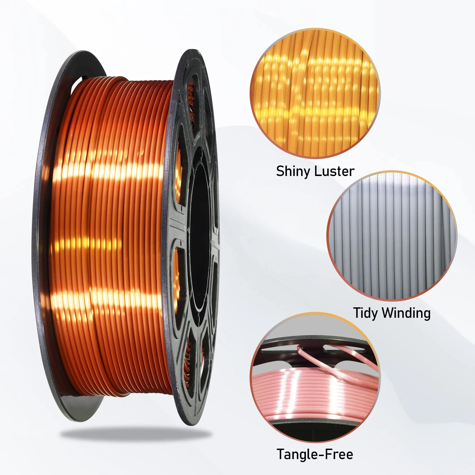 1.75mm 4 Spools Silk PLA 3D Printer Filament Bundle: Shiny Metallic Gold/Silver/Copper/Rose Gold, Each Spool 250g, Widely Fit for 3D Printer/Pen, Total 1Kg 3D Printing Filament Material