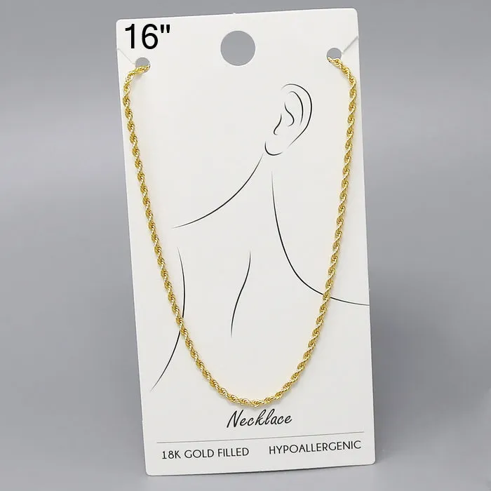 18K Gold Filled Rope Chain Necklace - 16"