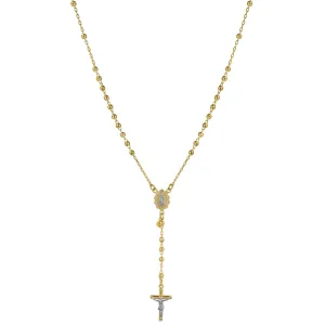 3mm Diamond-Cut Cross Rosary Crucifix Chain Necklace 10K Yellow Gold