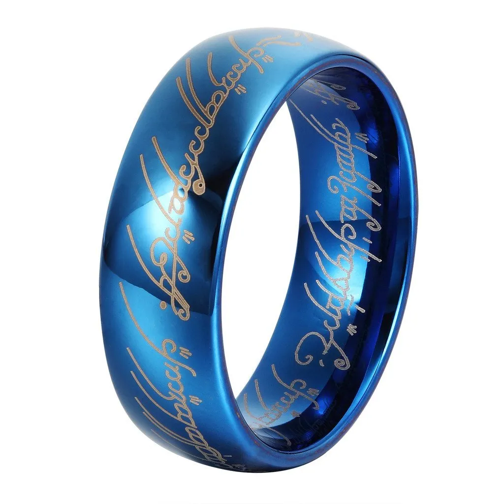 6MM Men's Tungsten Wedding Ring with Laser Pattern Blue