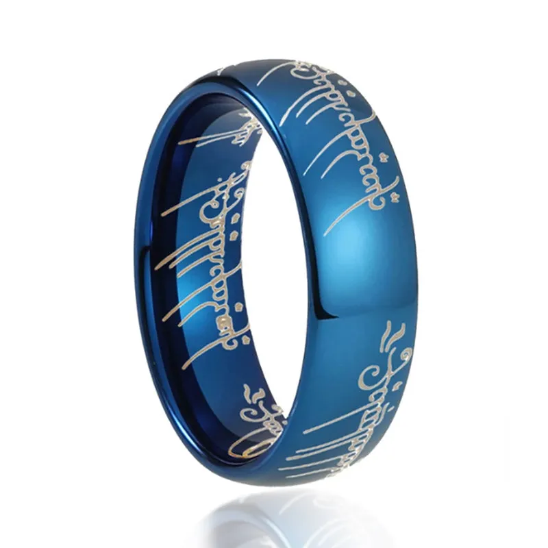 6MM Men's Tungsten Wedding Ring with Laser Pattern Blue