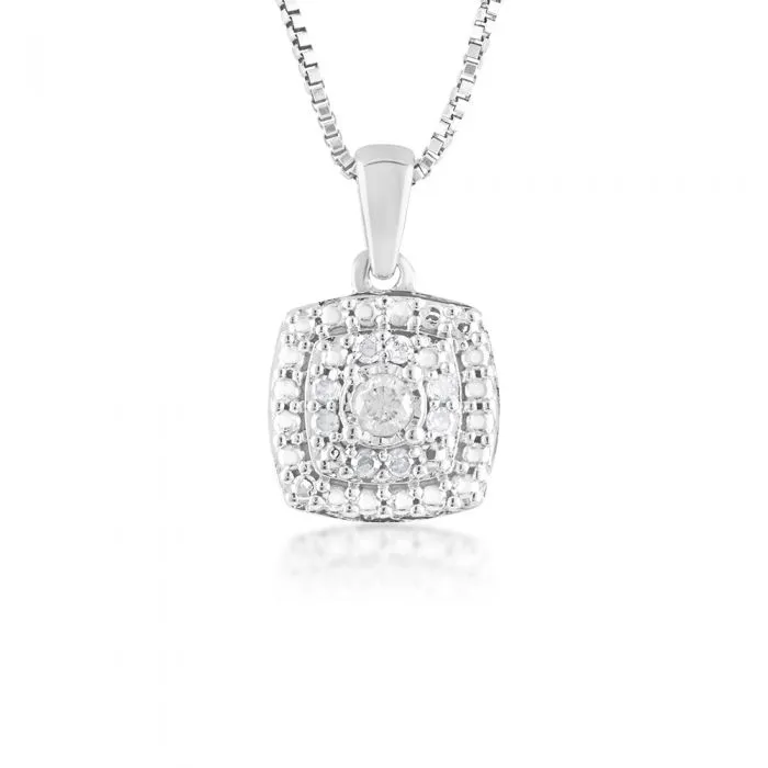 9 Diamonds Pendant in Sterling Silver on 46cm Chain