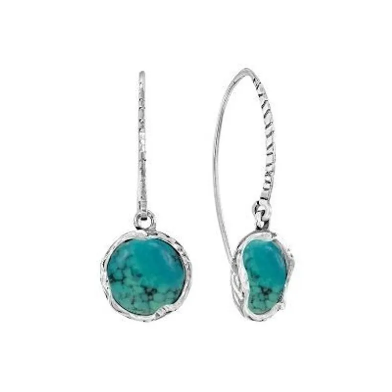 925 Sterling Silver Round Turquoise Dangle Earrings