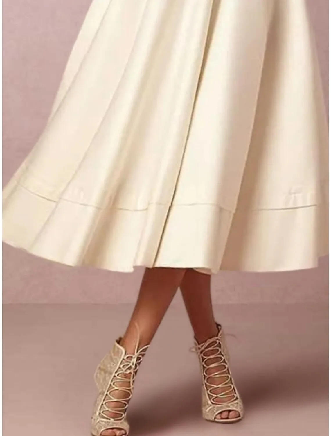 A-Line Mother of the Bride Dress Simple Elegant V Neck Tea Length Satin Half Sleeve with Pleats Ruched