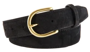 Black Suede Belt, Soho Buckle (Gold)