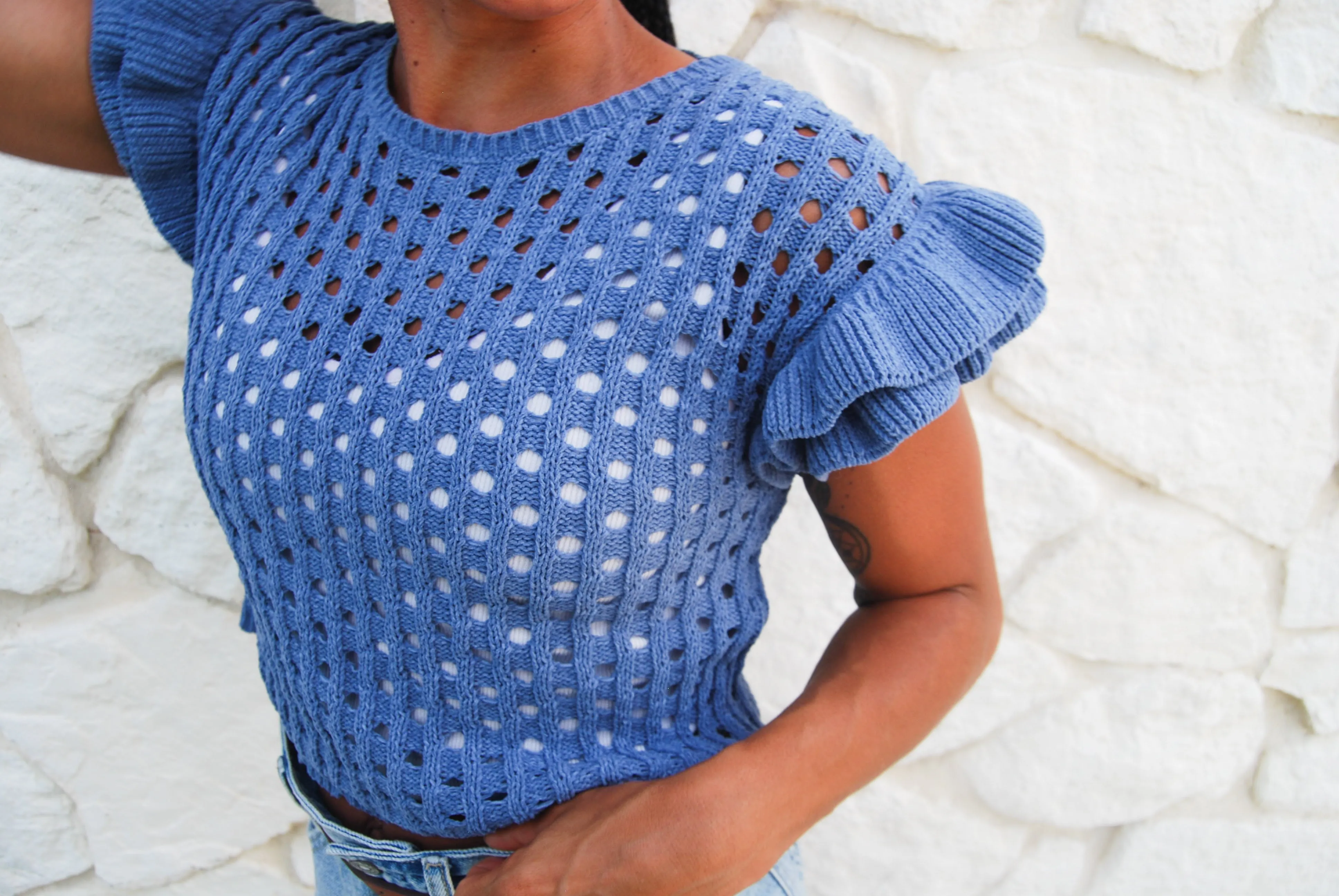 Blue Charming Knit Top