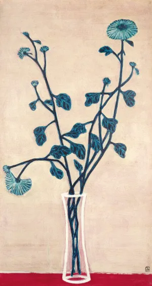 Blue Chrysanthemums In A Glass Vase