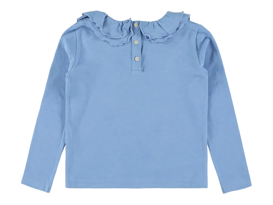 Blue Ruffle Collar Long Sleeve Vicenca Tee