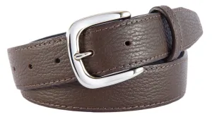 Brown Pebbled Leather Belt, Hudson Buckle (Shiny Silver)