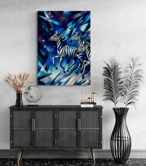 Celestial Zebras: Cubist Wall Art Prints - canvas