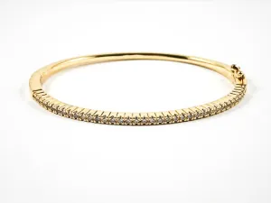 Classic Elegant Thin Single Row CZ Gold Tone Brass Bangle