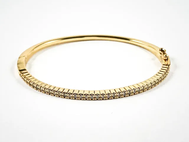 Classic Elegant Thin Single Row CZ Gold Tone Brass Bangle