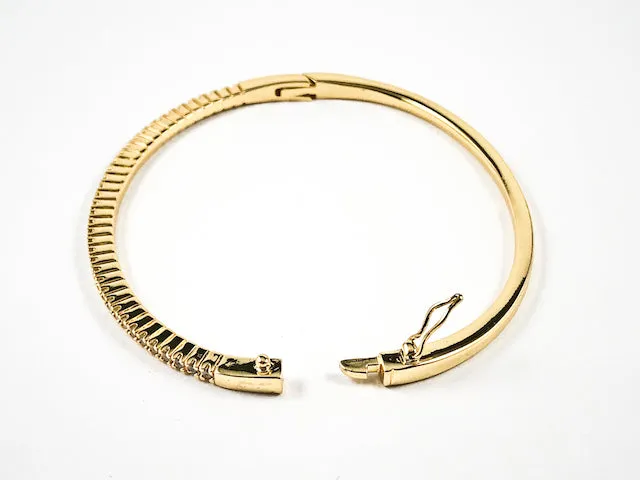 Classic Elegant Thin Single Row CZ Gold Tone Brass Bangle