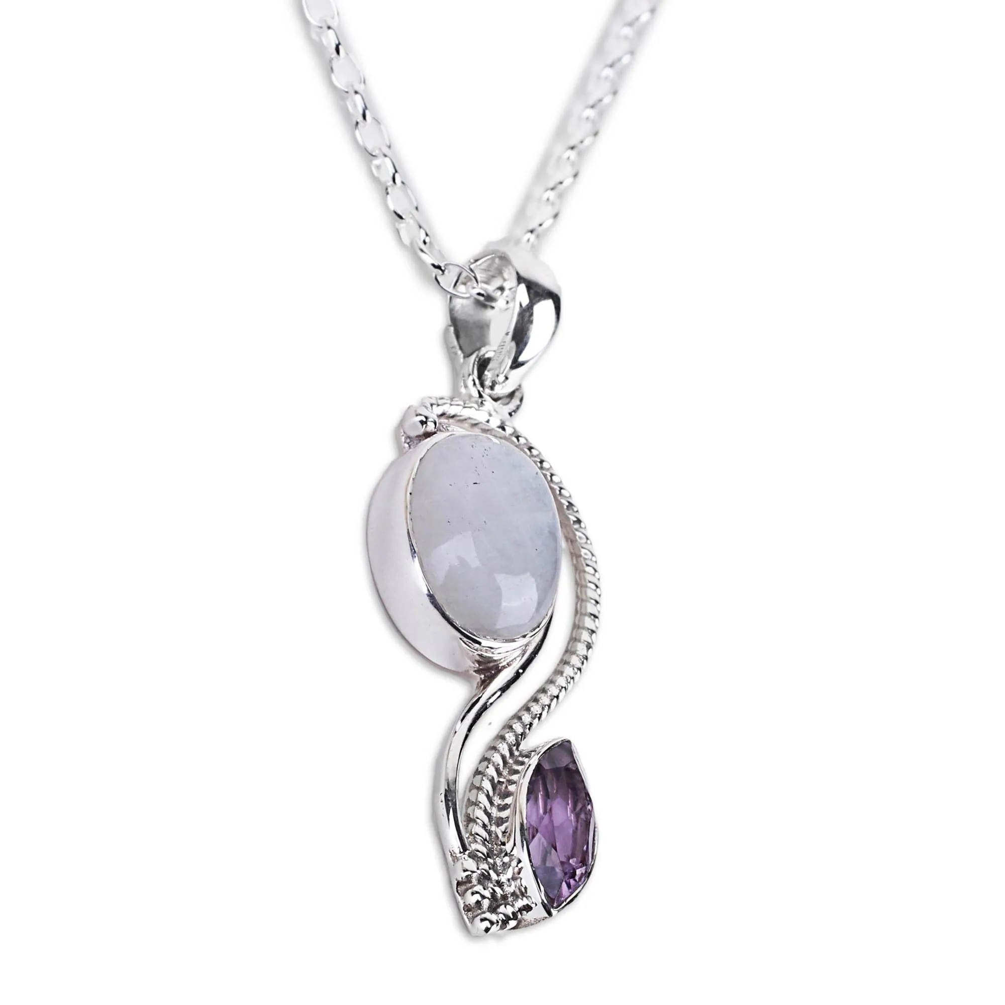 Colorful Multi-Gem Silver Pendant Necklace