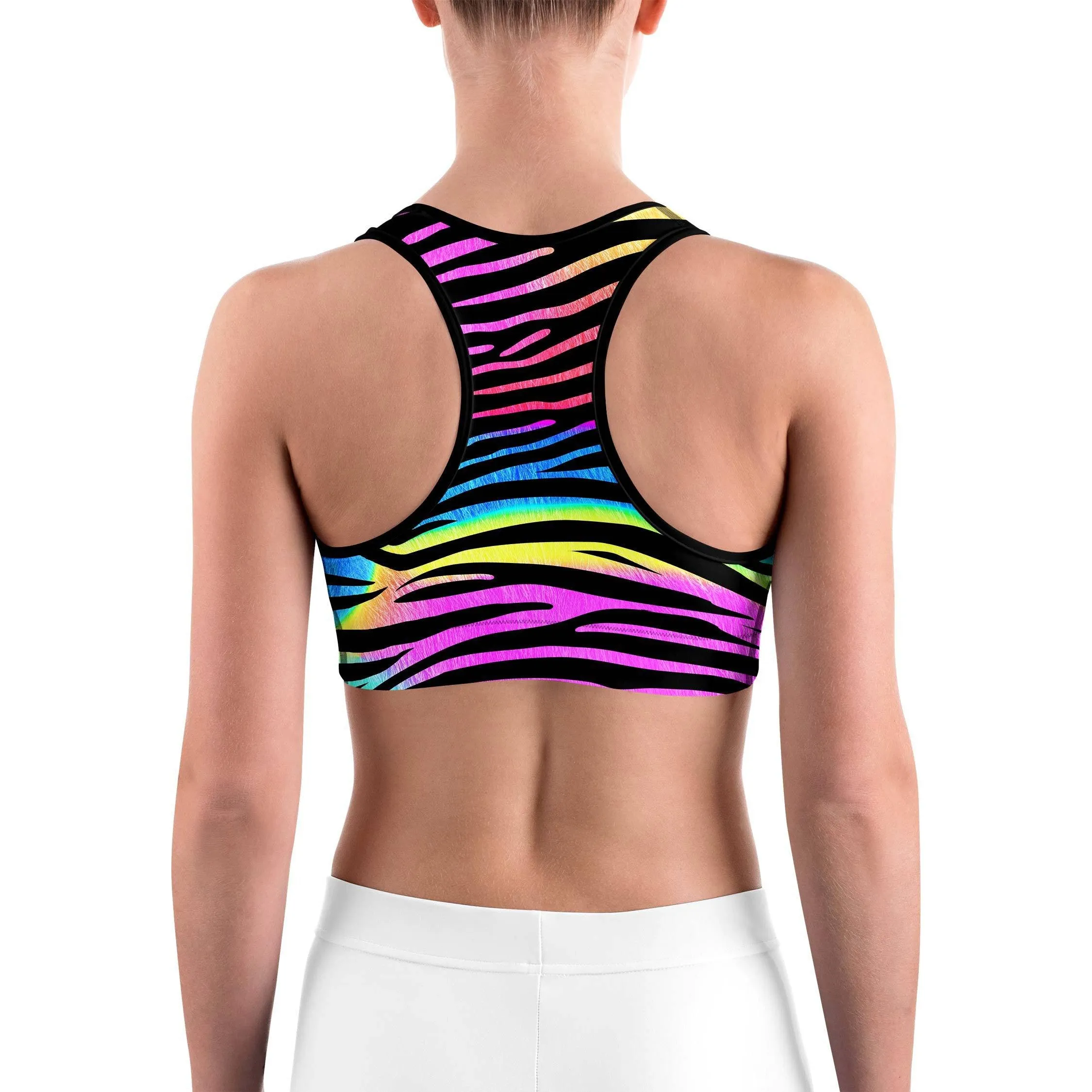 Colorful Zebra Striped Sports Bra