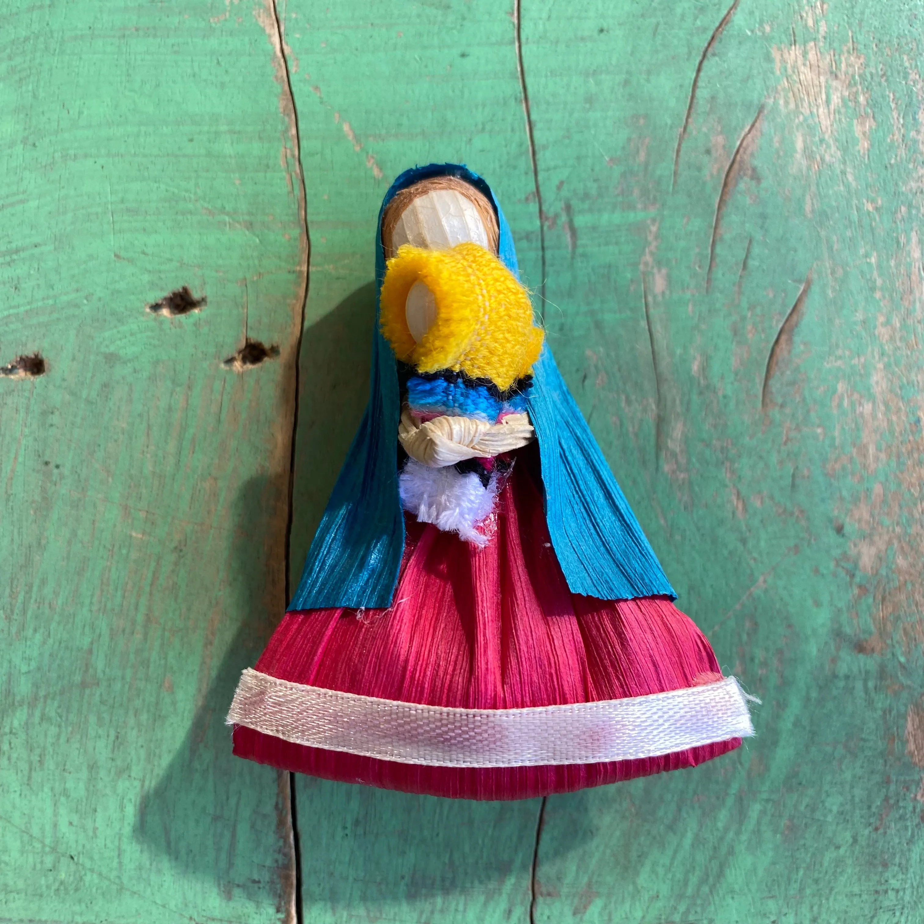 Corn Husk Mary and Baby Jesus Magnet