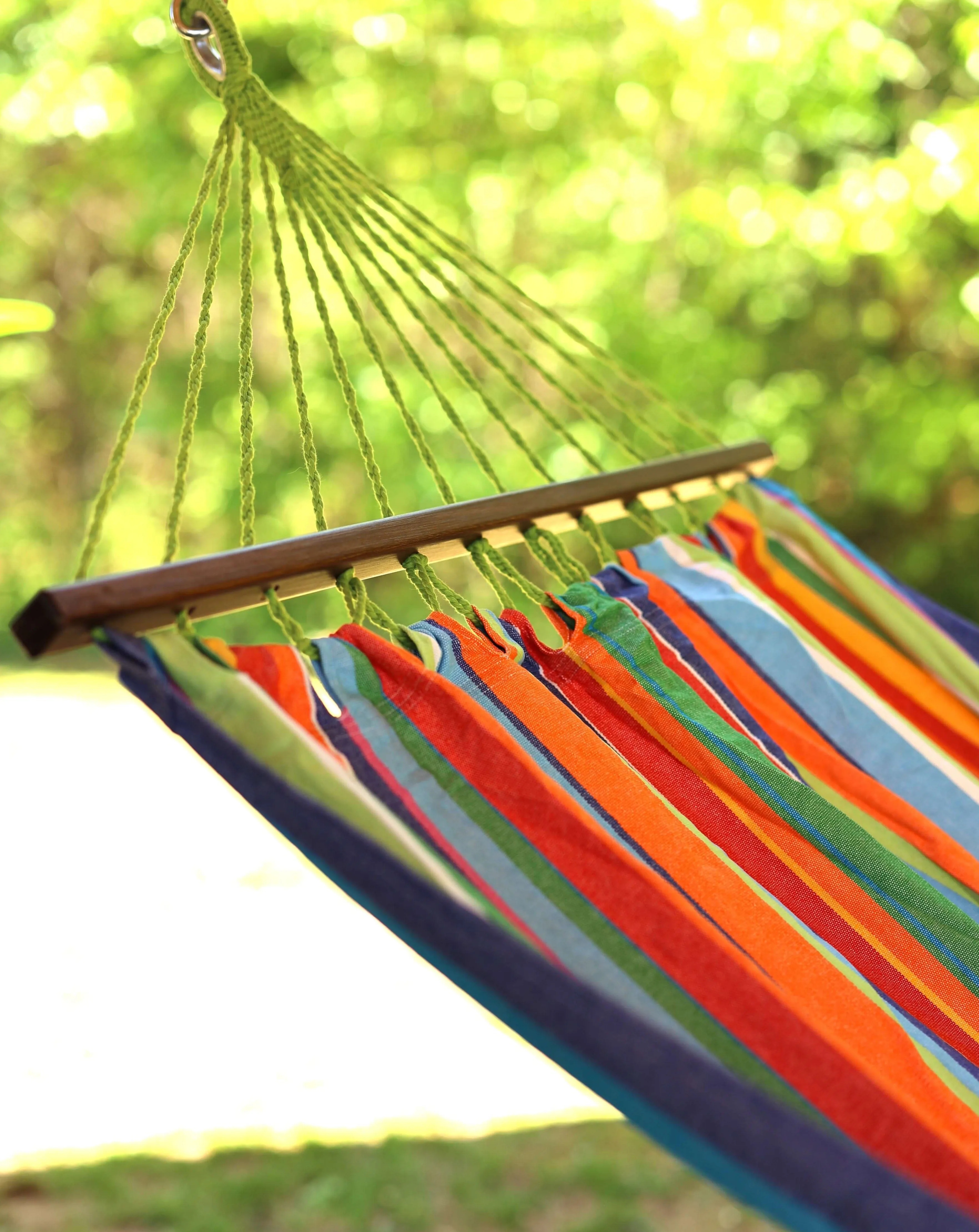 Cotton Hammock With Wood Spreader Bars | RAINBOW