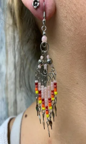 Cowgirl Kim Large Boho Beaded Dangle Earrings - Pink & Red