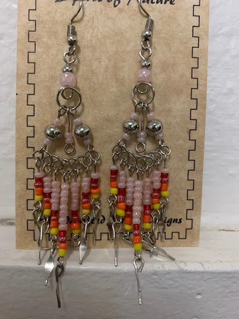 Cowgirl Kim Large Boho Beaded Dangle Earrings - Pink & Red