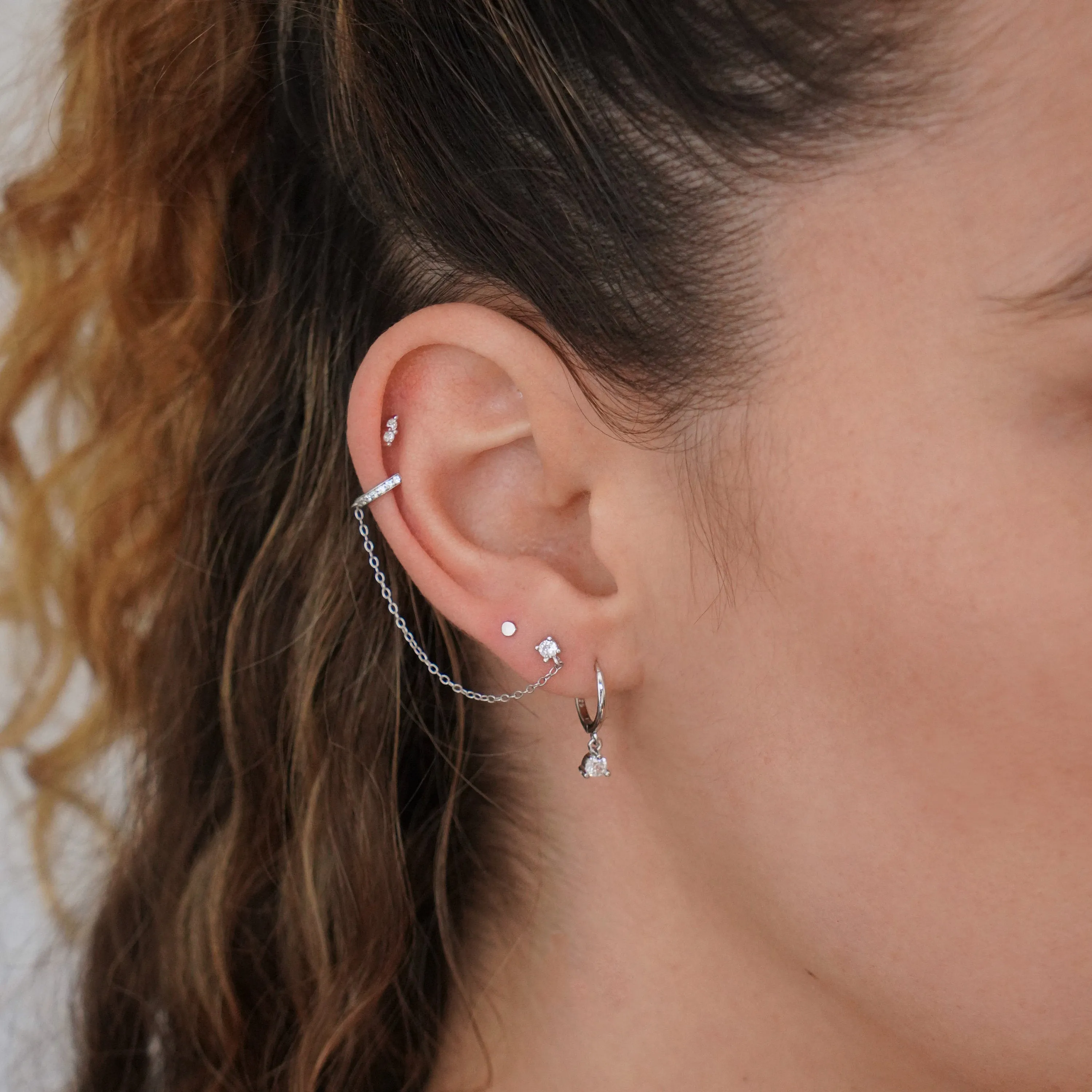 Crystal Chain Ear Cuff in Silver