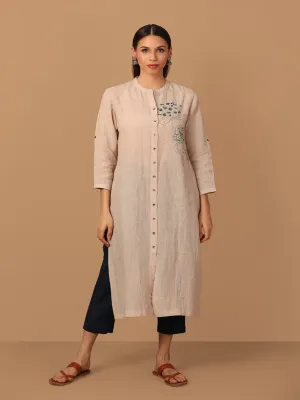 Earthy Toned Long Kurta With Delicate Flower Pattern