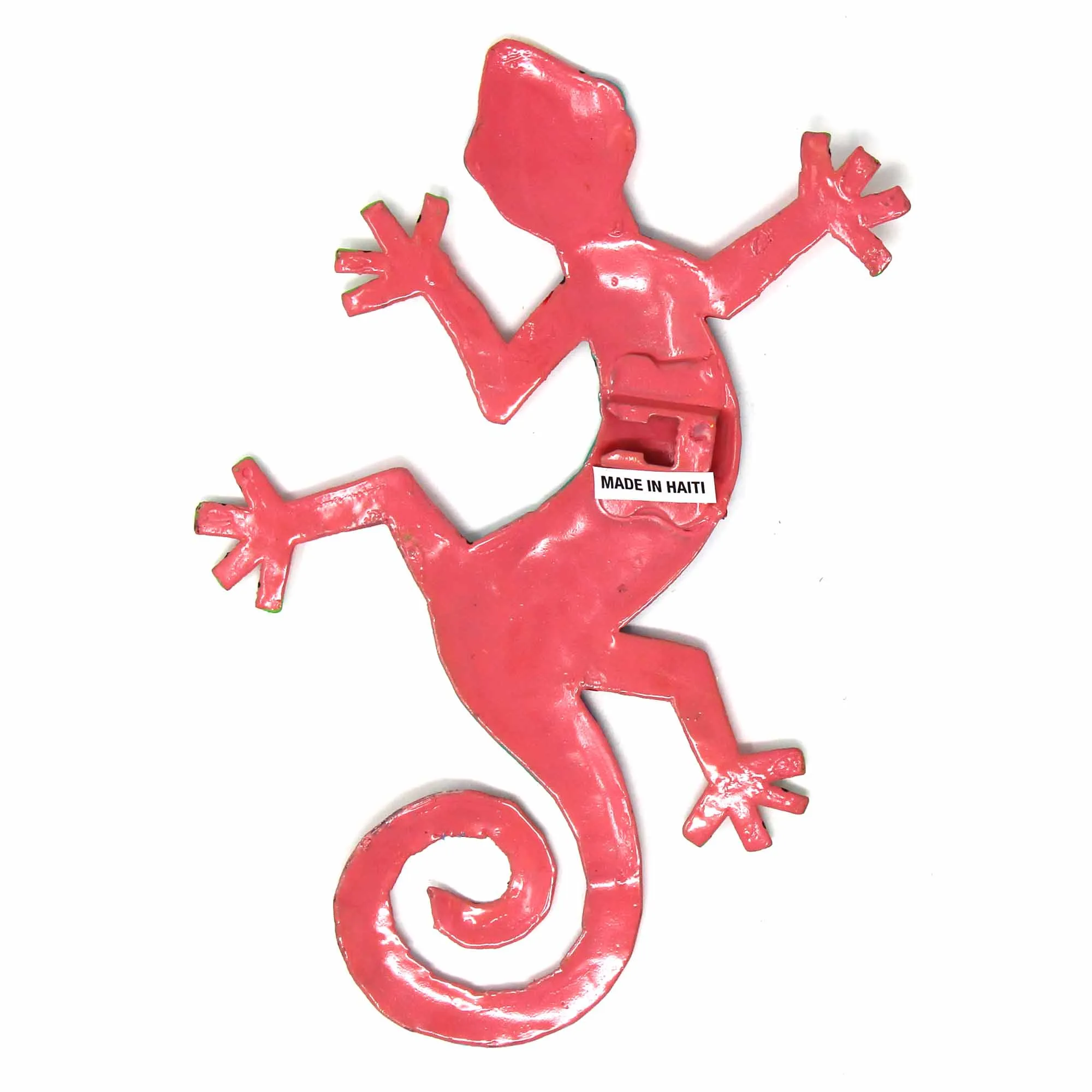 Eight Inch Pink Metal Gecko Caribbean Craft