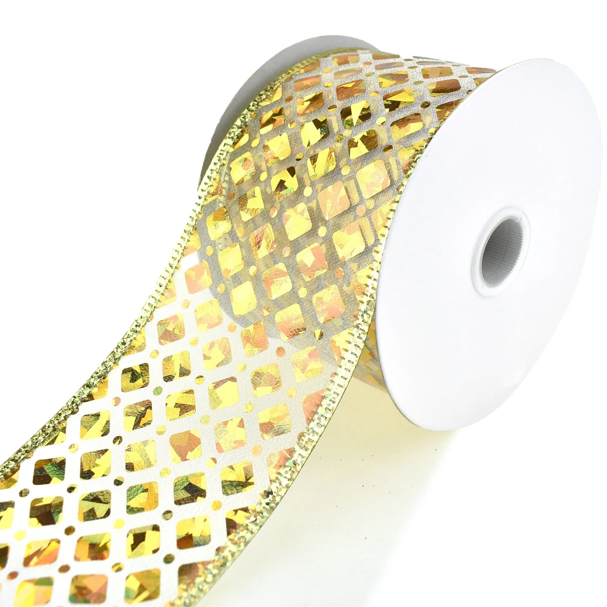 Embossed Diamonds Sheer Wired Ribbon, 2-1/2-Inch, 10-Yard