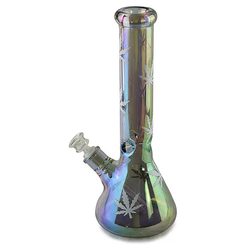 Experience the Essence of Smoking with Iridescent Shiny Finish Beaker Water Pipe (14")