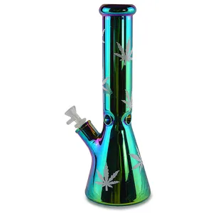 Experience the Essence of Smoking with Iridescent Shiny Finish Beaker Water Pipe (14")