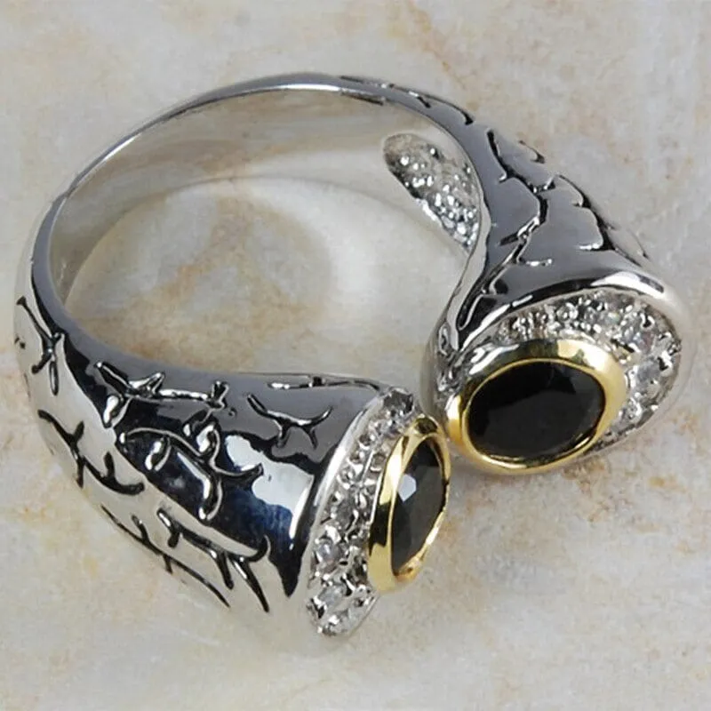 Fashion Retro Black Onyx Punk Ring - 925 Sterling Silver