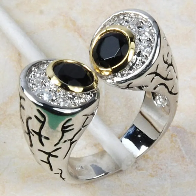 Fashion Retro Black Onyx Punk Ring - 925 Sterling Silver