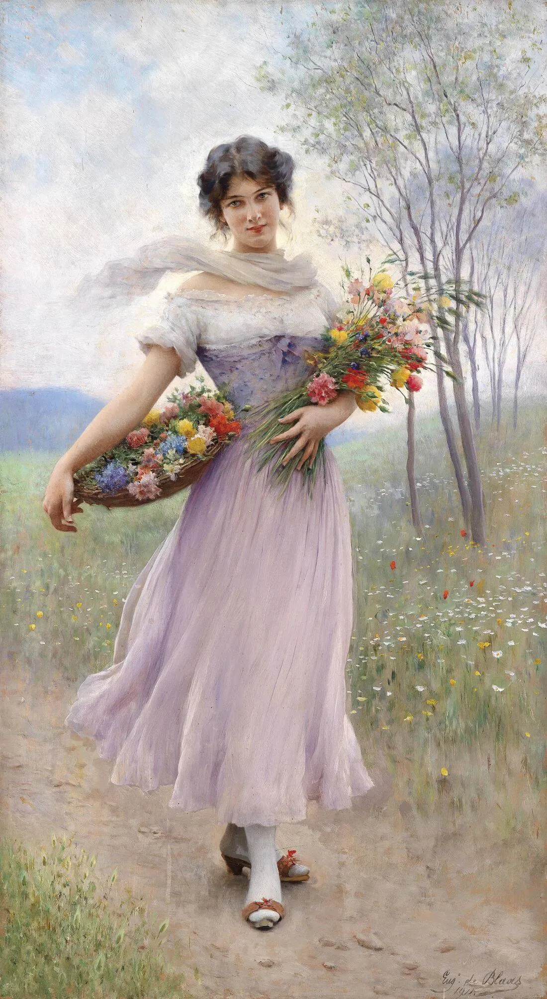 Flower Maiden (Mädchen in Fliederfarbenem) - Eugen De Blaas