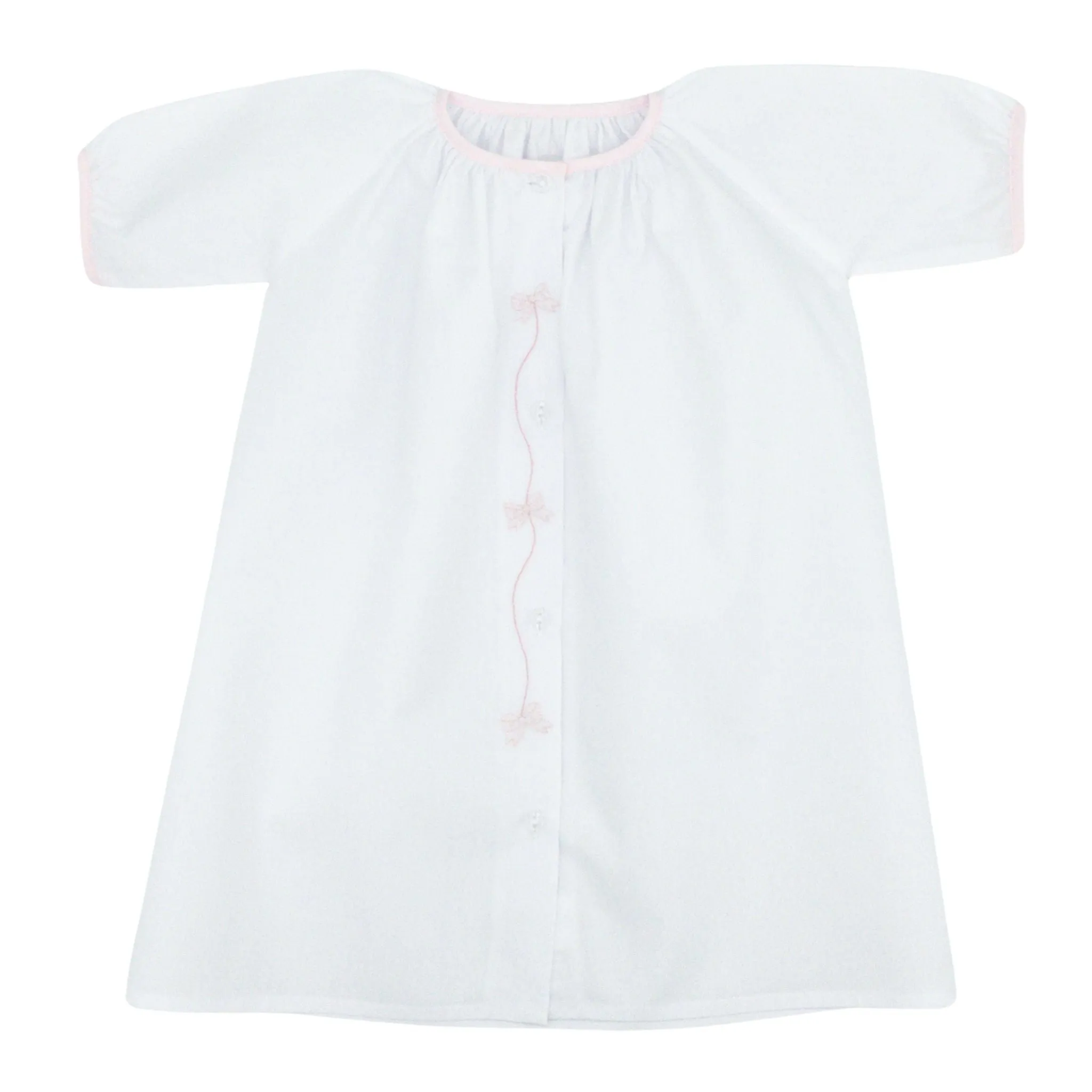 Girls Long-sleeve Daygown with Bow Embroidery and Binding Trim