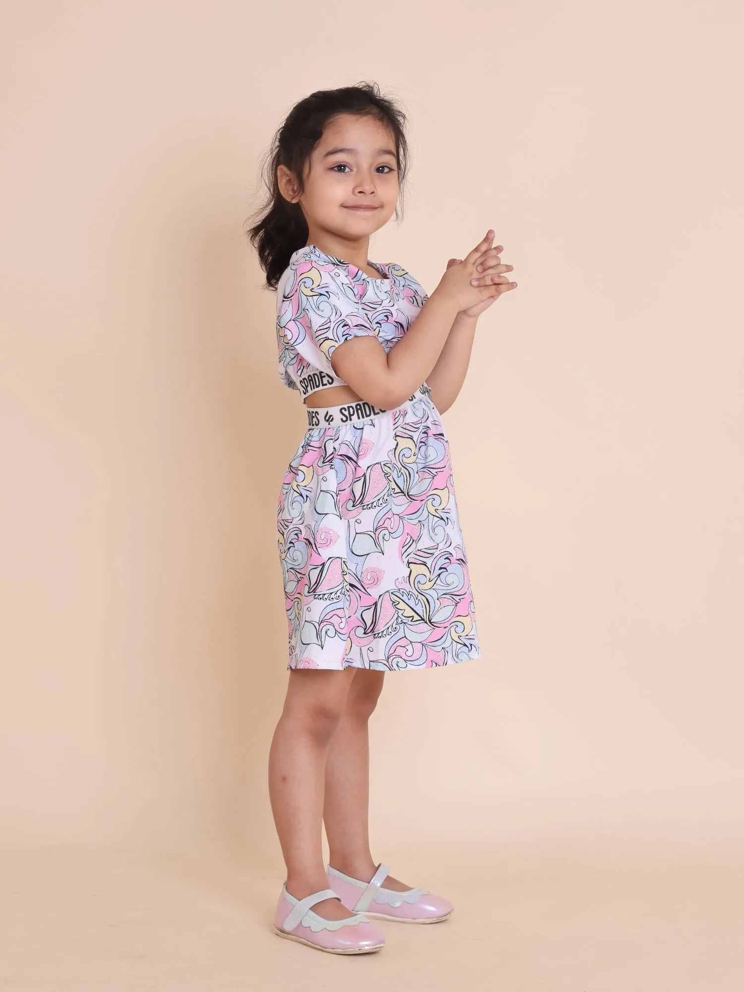 Girls Pink Stylish Cut Spades Dress