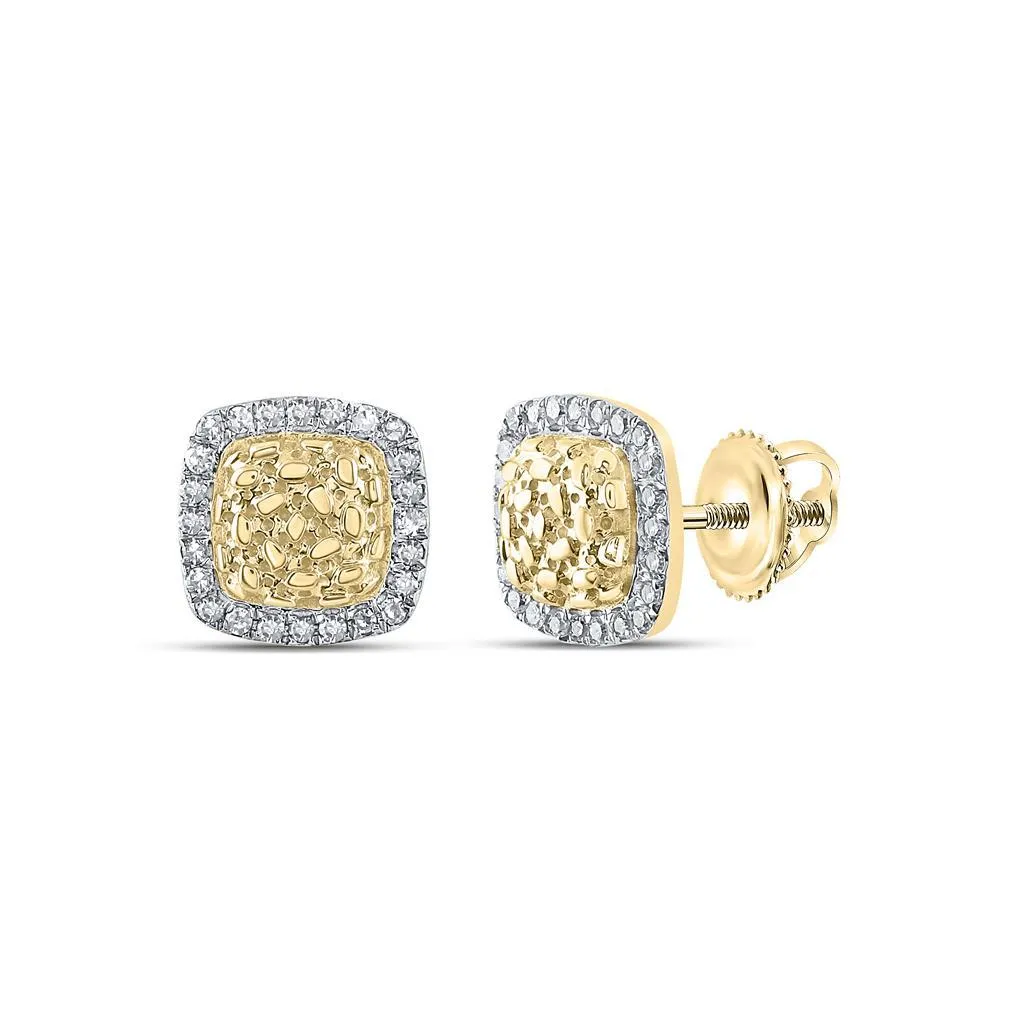 Golden Nugget Cushion Diamond Earrings .13cttw 10K Yellow Gold