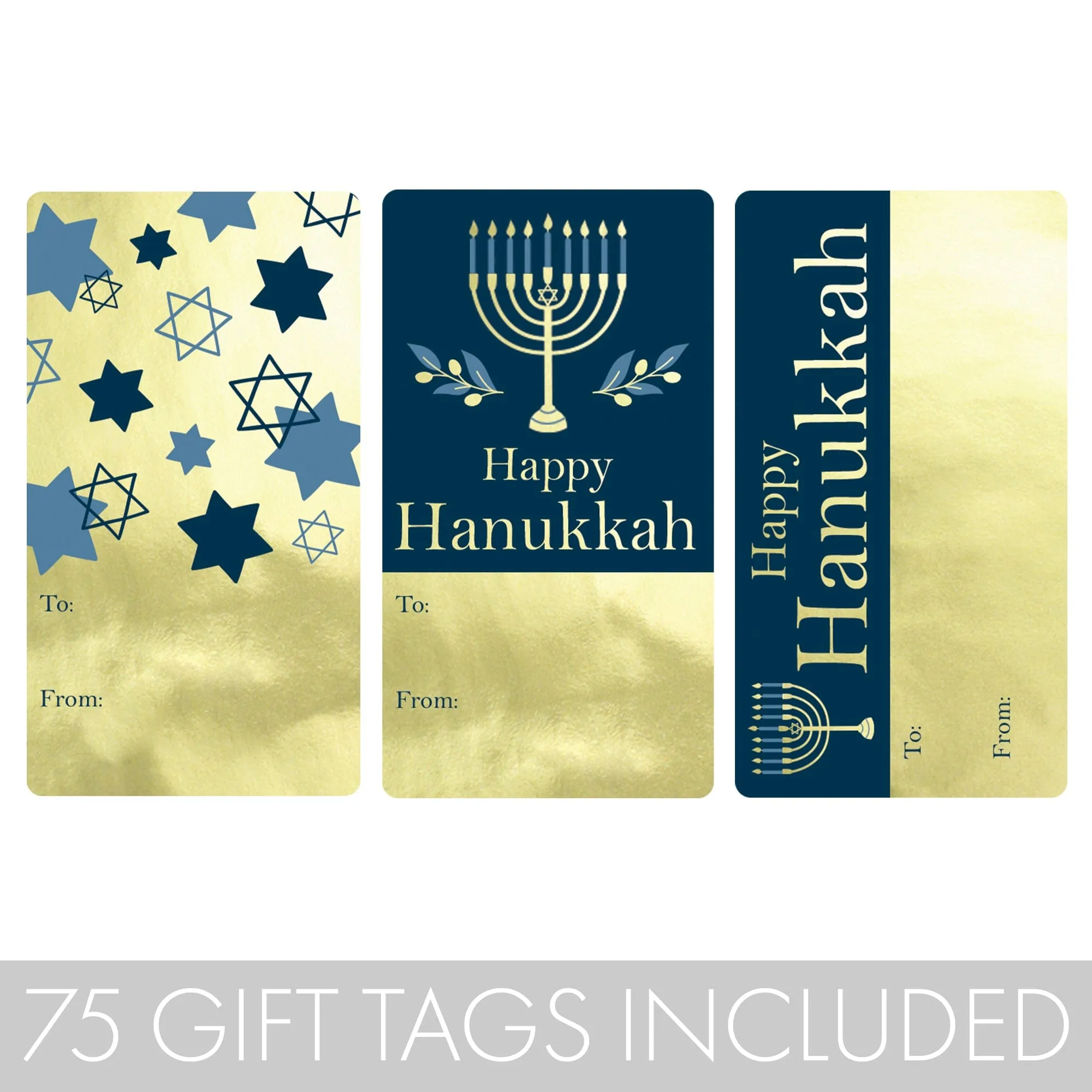 Hanukkah Gift Tag Stickers: Blue & Gold - 75 Stickers