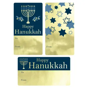 Hanukkah Gift Tag Stickers: Blue & Gold - 75 Stickers