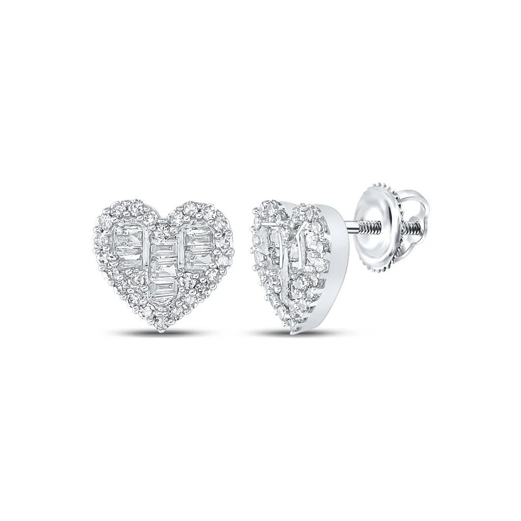 Heart Baguette Diamond Earrings .38cttw 10K Gold