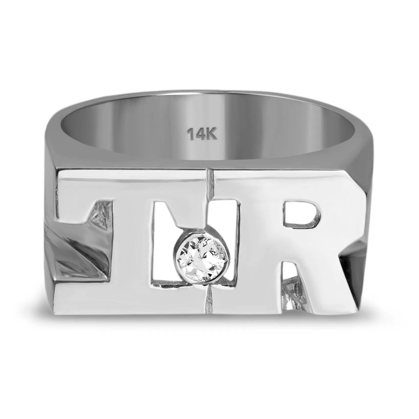 Initial Ring with Diamond 14K White Gold - Style 4