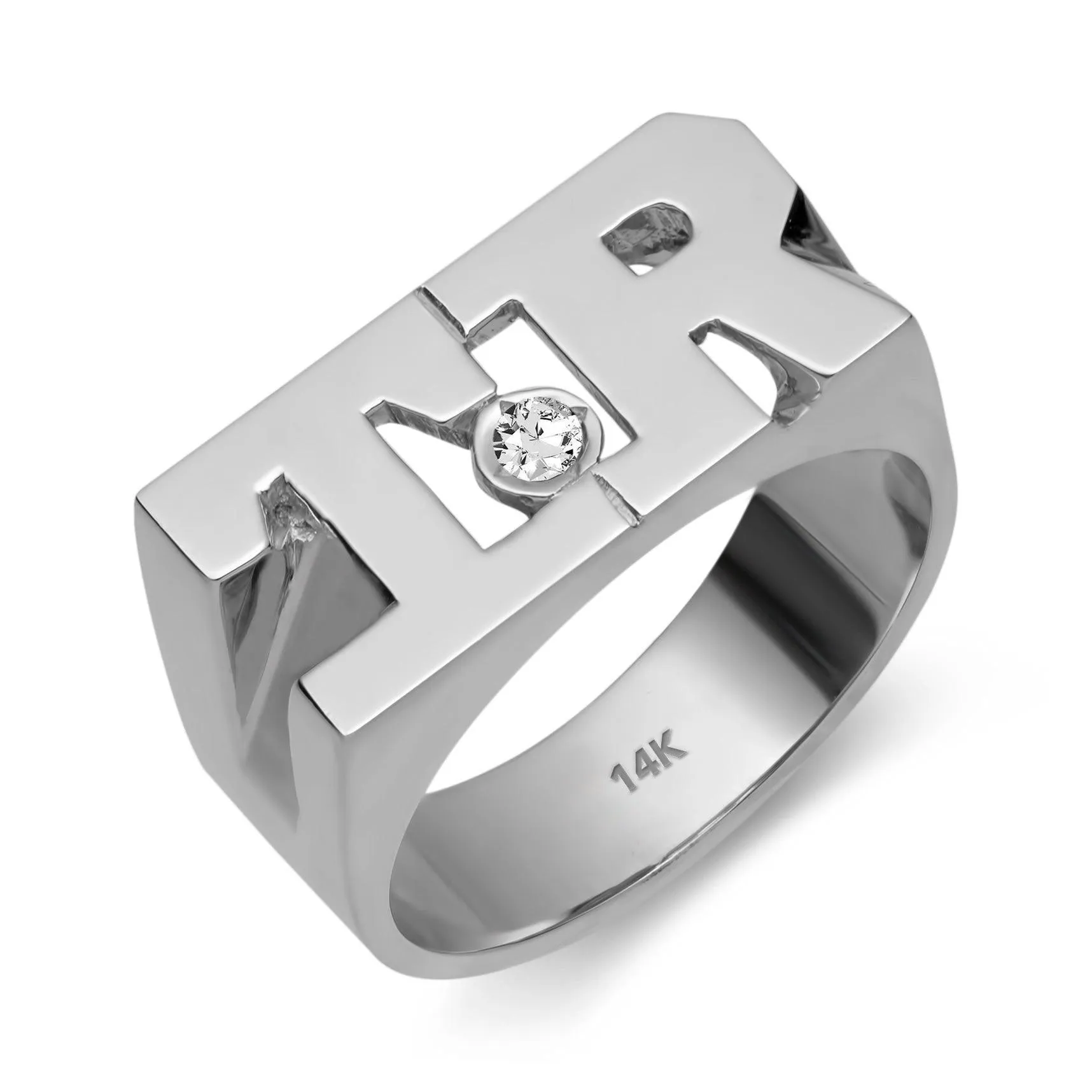 Initial Ring with Diamond 14K White Gold - Style 4